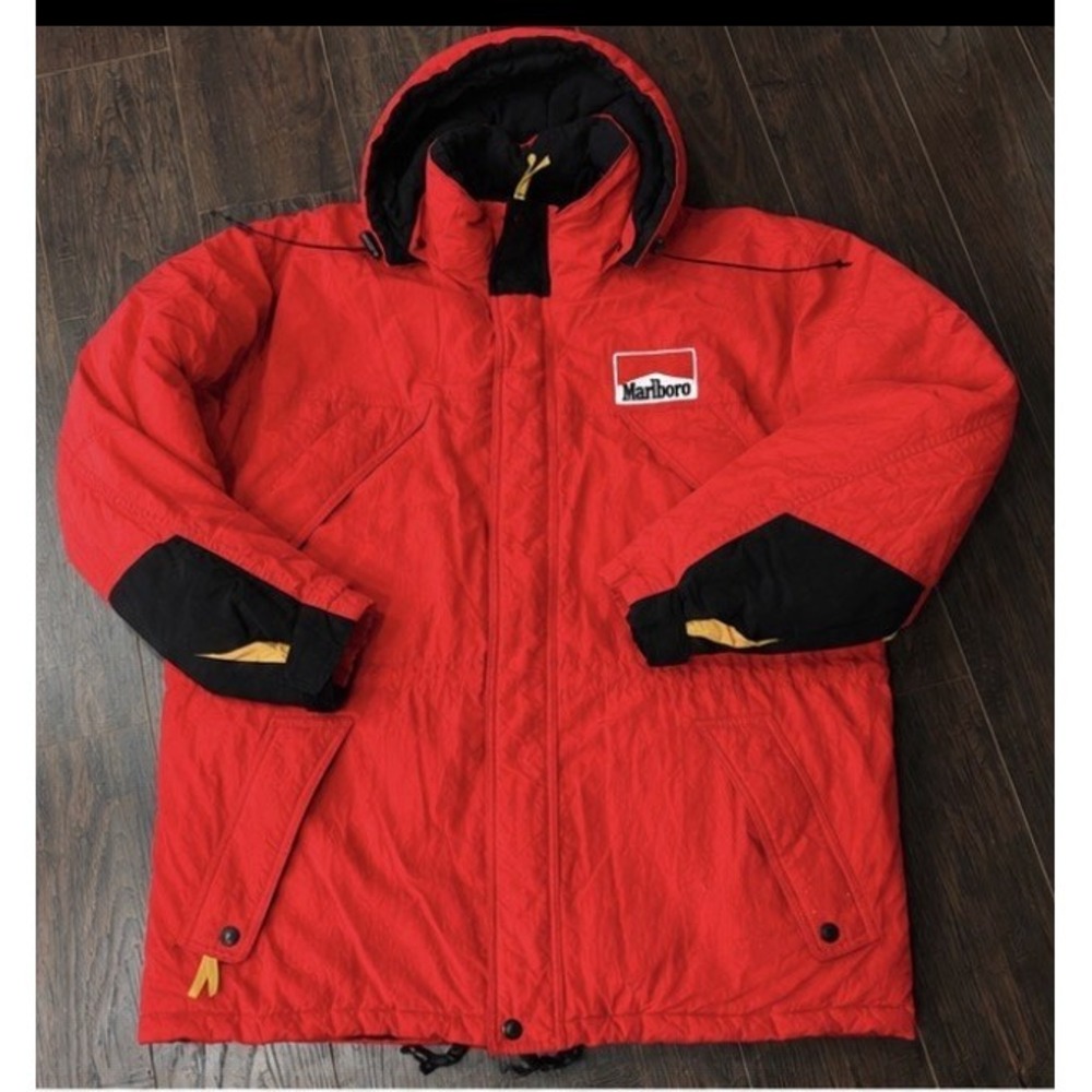 Vintage Marlboro Country Store Red Down Puffer Winter NO HOOD Jacket Men's L